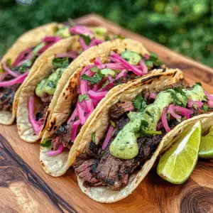 Marinated Beef Heart Tacos with Cilantro-Lime sauce