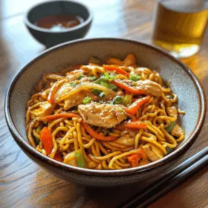 Quick Chicken Lo Mein with Noodles and Stir-Fried vegetables