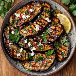 Spicy Grilled Aubergine with Chili Oil and herbs