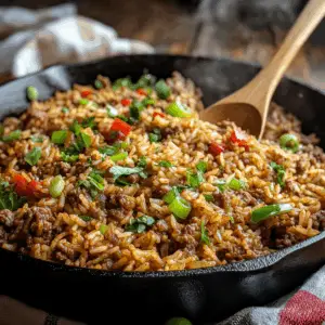 Spicy Southern Dirty Rice with Bell Peppers and onion