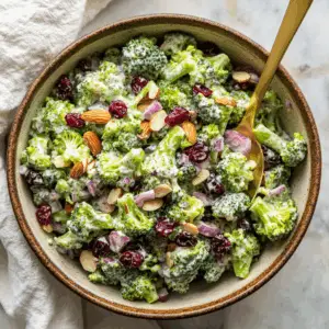 Sweet and Tangy Broccoli Salad with Cranberries and almonds