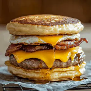Syrupy Pancakes Meet Sausage and egg