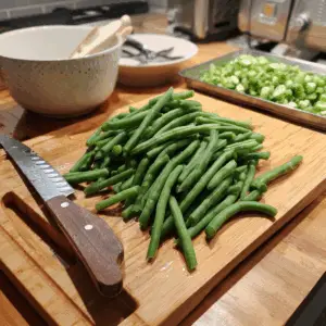 Trimmed Green Beans on Cutting Board