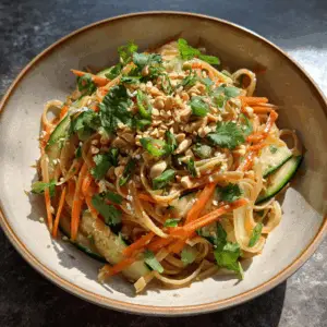 Asian Cold Noodle Salad with Cucumber and carrot