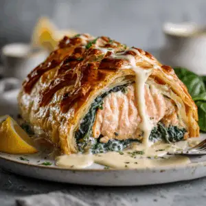 Baked Salmon in Puff Pastry with Lemon Cream delight