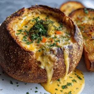 Broccoli Cheddar Soup with Garlic Bread bowls