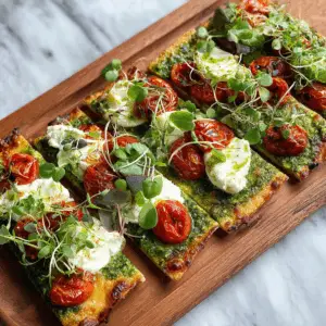 Burrata Flatbread with Arugula Pesto and Roasted tomatoes