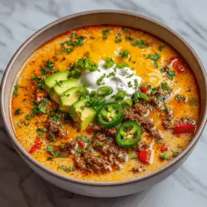 Creamy Keto Taco Soup with Ground Beef and cheese