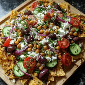 Greek Nachos with Feta, Olives, and Lemon-Oregano drizzle