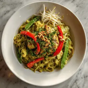 Green Curry Pad Thai Noodles with basil