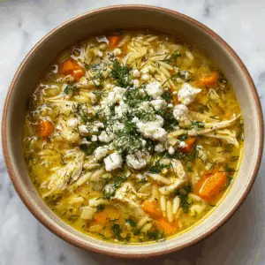 Mediterranean Lemon Chicken Soup with feta