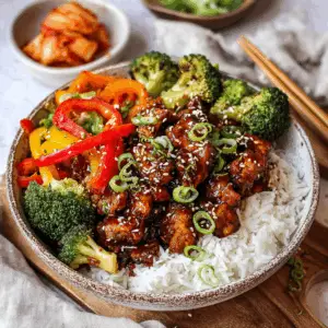 Mongolian Chicken Rice Bowl with veggies