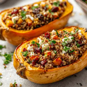 Quinoa-Stuffed Honeynut Squash with feta