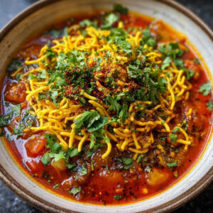 Sev Tamatar Bhaji with Mustard Crackle Tadka