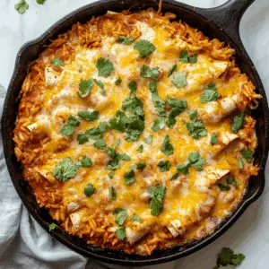 Skillet Chicken Enchiladas with rice