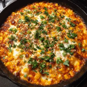 Spicy Gochujang Corn Cheese with scallions