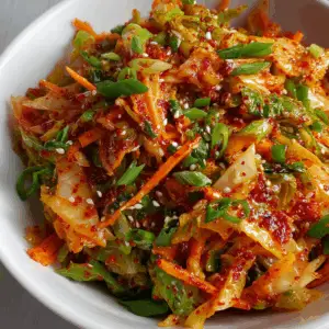 Spicy Kimchi Style Vegan Cabbage Slaw