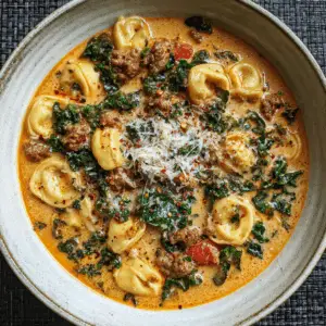 Spicy Tortellini Soup with Sausage and kale