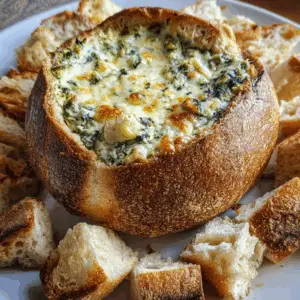 Spinach Artichoke Dip in a Bread bowl