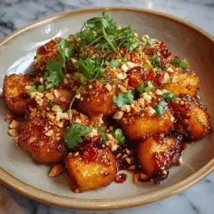 Sticky Honey Chili Potatoes with peanuts