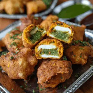 Stuffed Paneer Pakora with Green Chutney filling