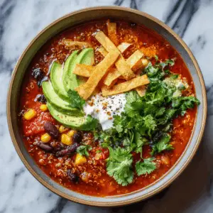 Vegan Enchilada Soup with Quinoa and avocado