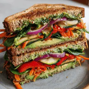 Vegan Pesto and Hummus Veggie sandwich