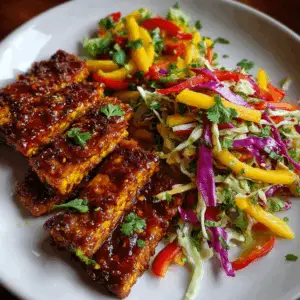 Baked Jerk Tempeh with Mango slaw