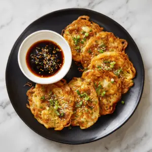 Crispy Enoki Mushroom Pancakes with Savory Soy Dipping sauce