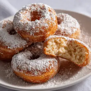 Fluffy Yeast Raised Vegan Doughnuts with Powdered Sugar