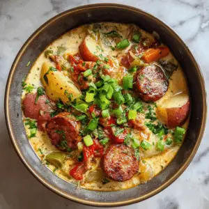 Rustic Cajun Red Potato Soup with peppers