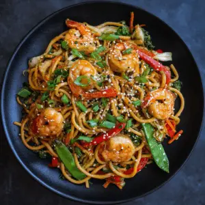 Shrimp Lo Mein with Sesame Ginger sauce