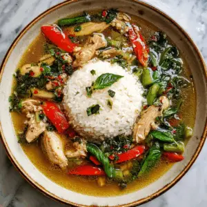 Thai Basil Chicken Soup with Jasmine rice