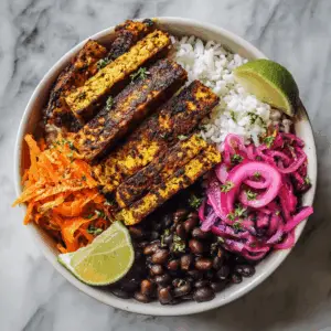 Vegan Jerk Tempeh Bowls with Rice and beans