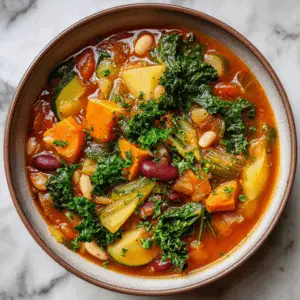 Vegan Minestrone with Farro and Root vegetables