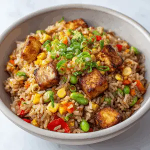 Brown Rice Vegan Fried Rice with Edamame and corn