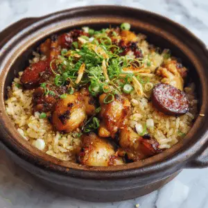 Cantonese Claypot Chicken Rice with Chinese sausage