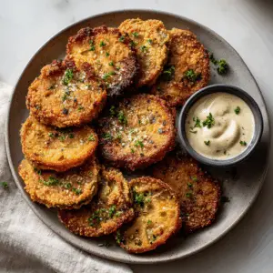 Cornmeal Crusted Vegan Fried Green Tomatoes with aioli
