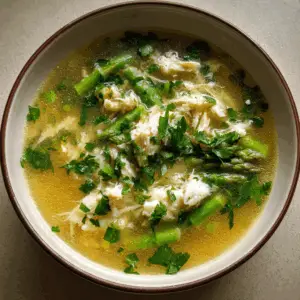 Crab and Asparagus Soup with Egg swirl