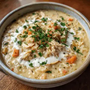 Cream of Chicken Soup with Rice and Roasted garlic