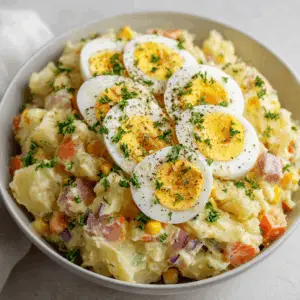 Creamy Korean Potato Salad with Ham and Boiled Egg slices