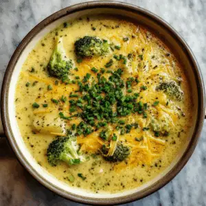 Creamy Potato Broccoli Soup with Cheddar and chives