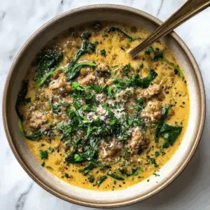 Creamy Sausage and Green Lentil Soup with spinach