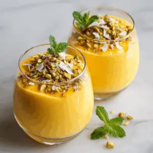 Dreamy Mango Vegan Mousse with Maple Syrup and pistachios