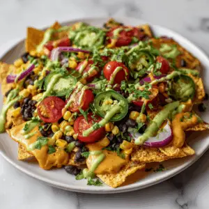 Fully Loaded Vegan Nachos with Cashew Queso and Black beans