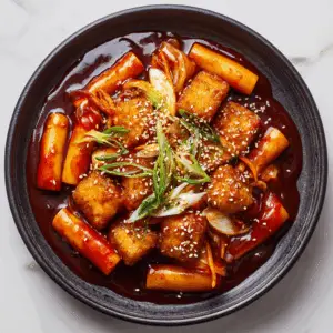 Gochujang Vegan Tteokbokki with Crispy Tofu cubes