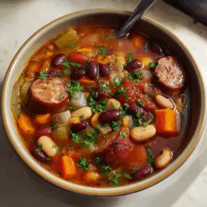 Hearty 15 Bean Soup with Smoked sausage