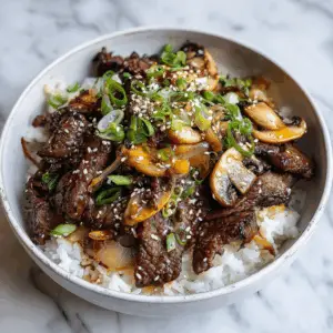 Korean BBQ Beef Bulgogi with Sautéed Onions and mushrooms