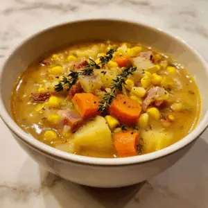 Leftover Ham Bone Soup with Potatoes and corn