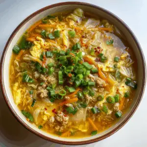 One Pot Egg Roll Soup with Green Onions and ginger